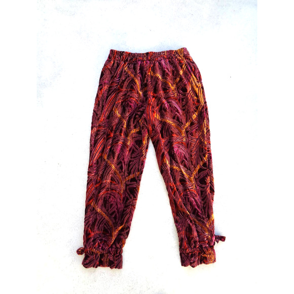 Free People Velvet Abstract Burgundy Orange Pants. S - Picture 6 of 8